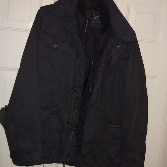 Abercrombie Charcoal Military Quilted Hoody Winter Jacket - Zip & Pull String - Picture 9 of 15